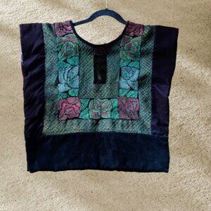 Embroidered Guatemalan Huipil with Velvet Trim